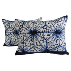 Set of '2' Blue and White African Bolster Decorative Pillows