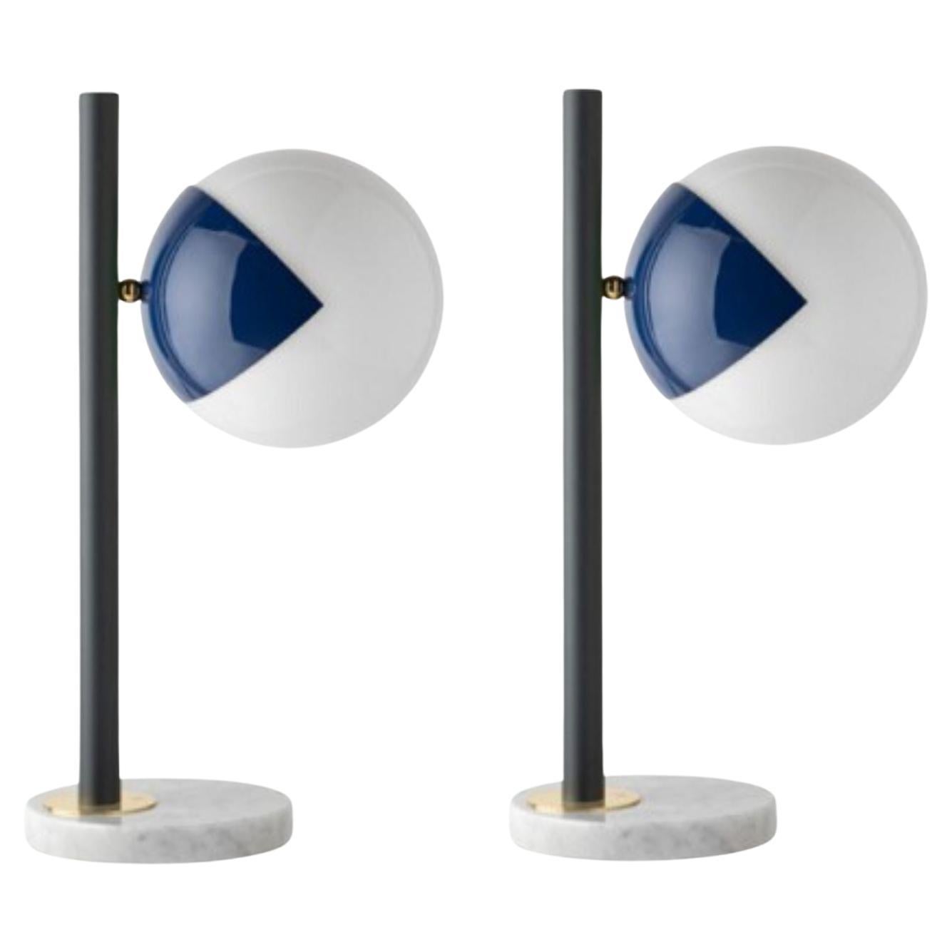 Set of 2 Blue Dimmable Table Lamps Pop-Up Black by Magic Circus Editions For Sale