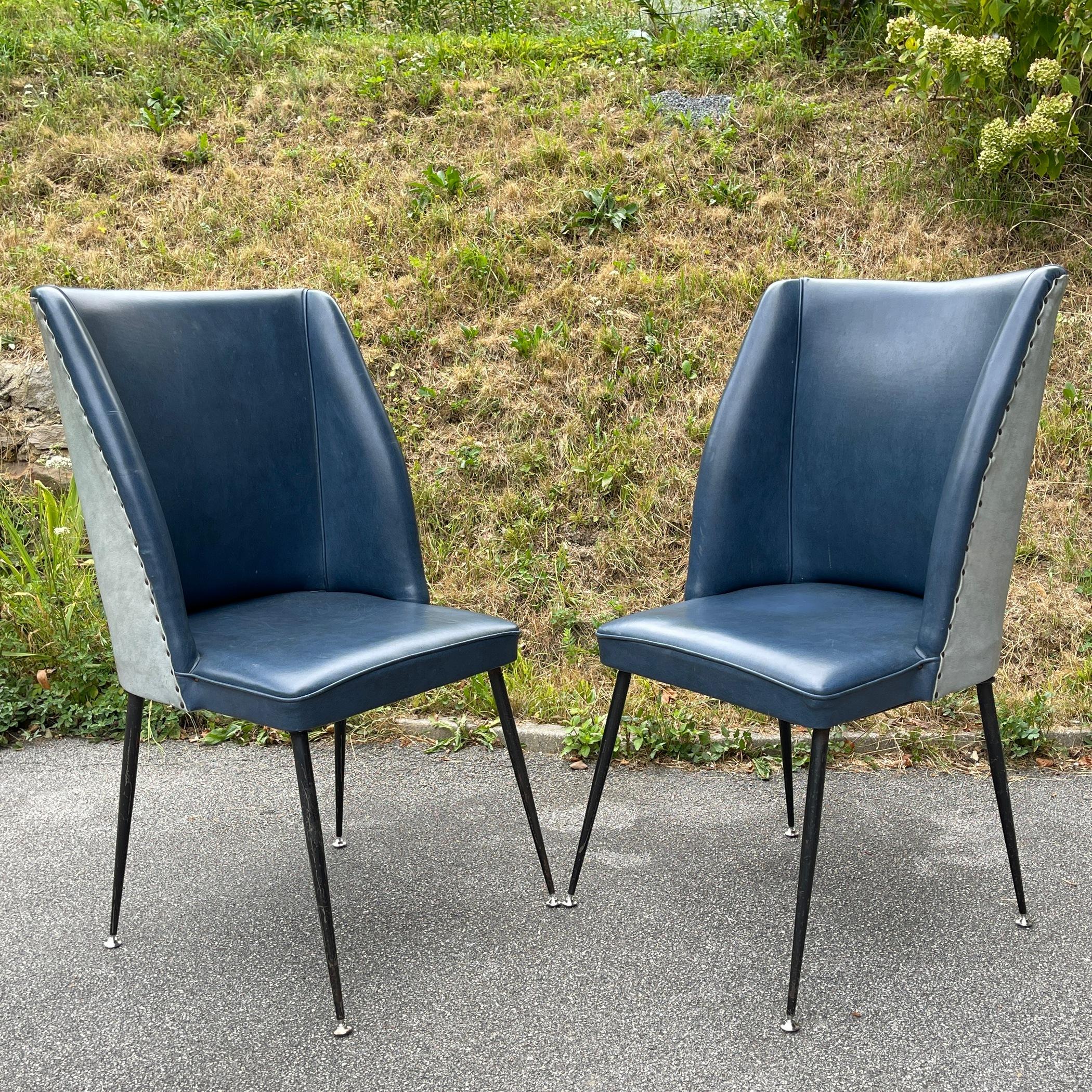 Ensemble de 2 chaises de salle à manger bleues, Italie, années 1950 en vente 3