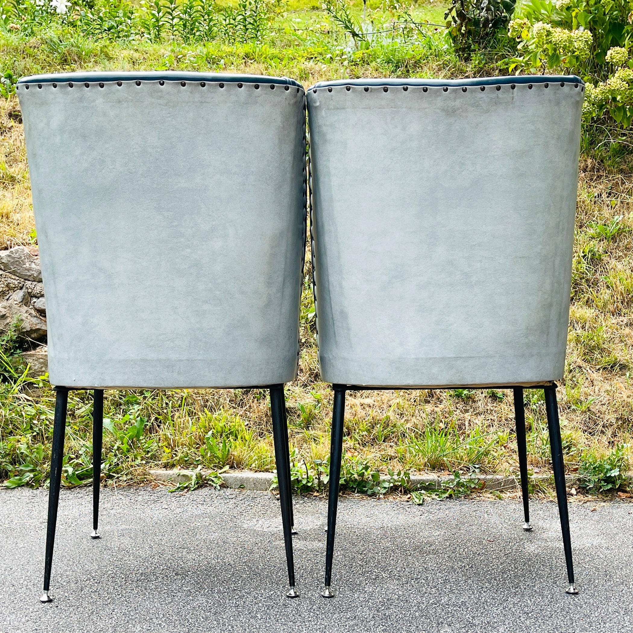 Set of 2 Blue Dining Chairs, Italy, 1950s  For Sale 4
