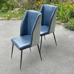 Set of 2 Blue Dining Chairs, Italy, 1950s
