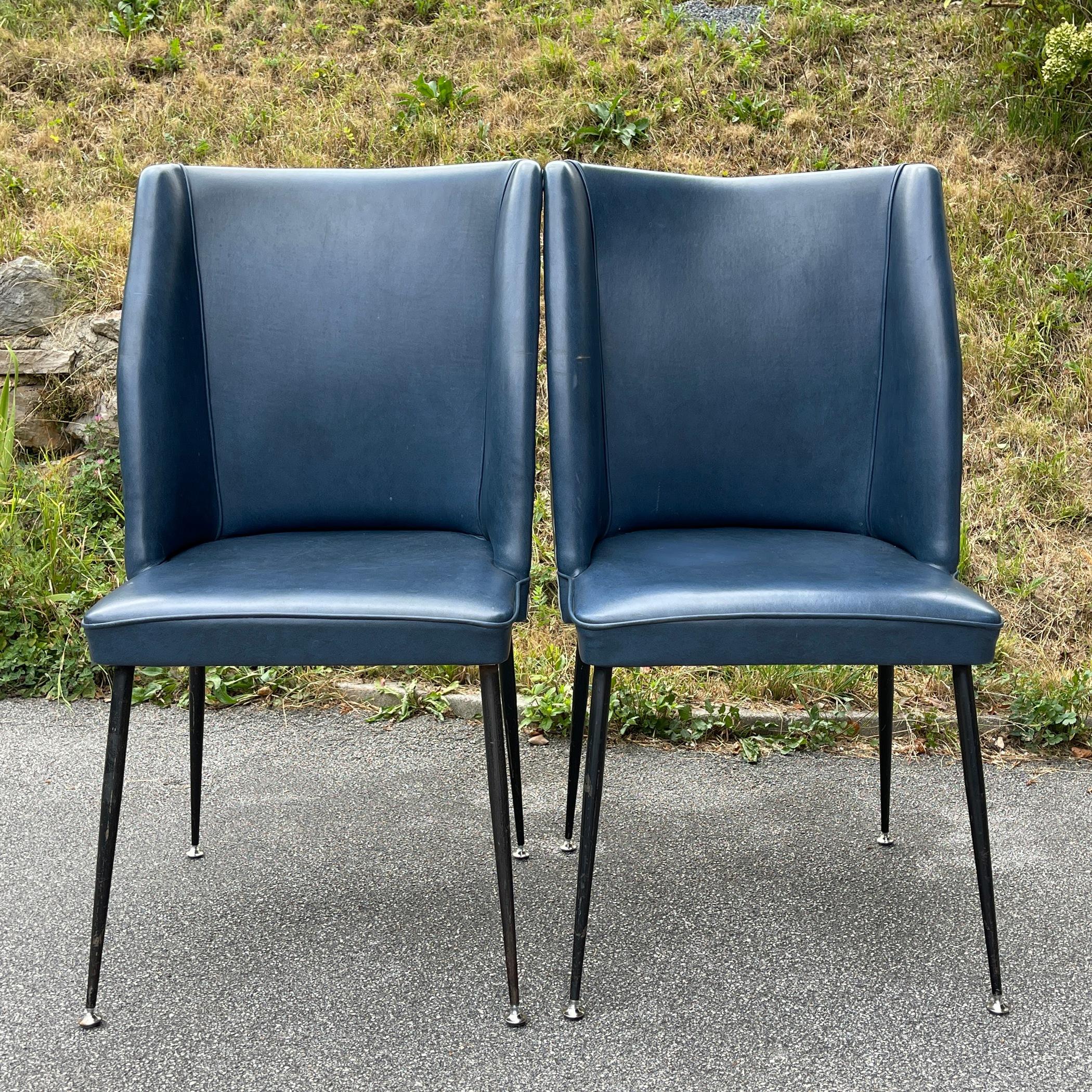 20th Century Set of 2 Blue Dining Chairs, Italy, 1950s  For Sale