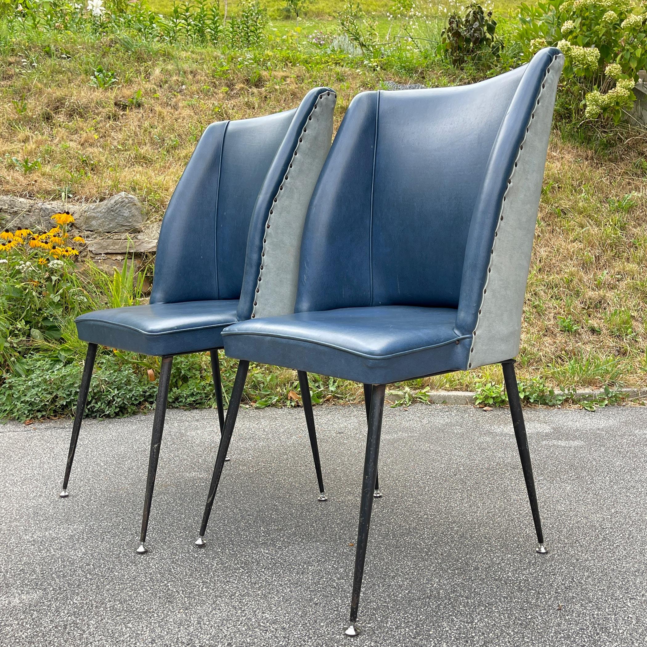 Metal Set of 2 Blue Dining Chairs, Italy, 1950s  For Sale