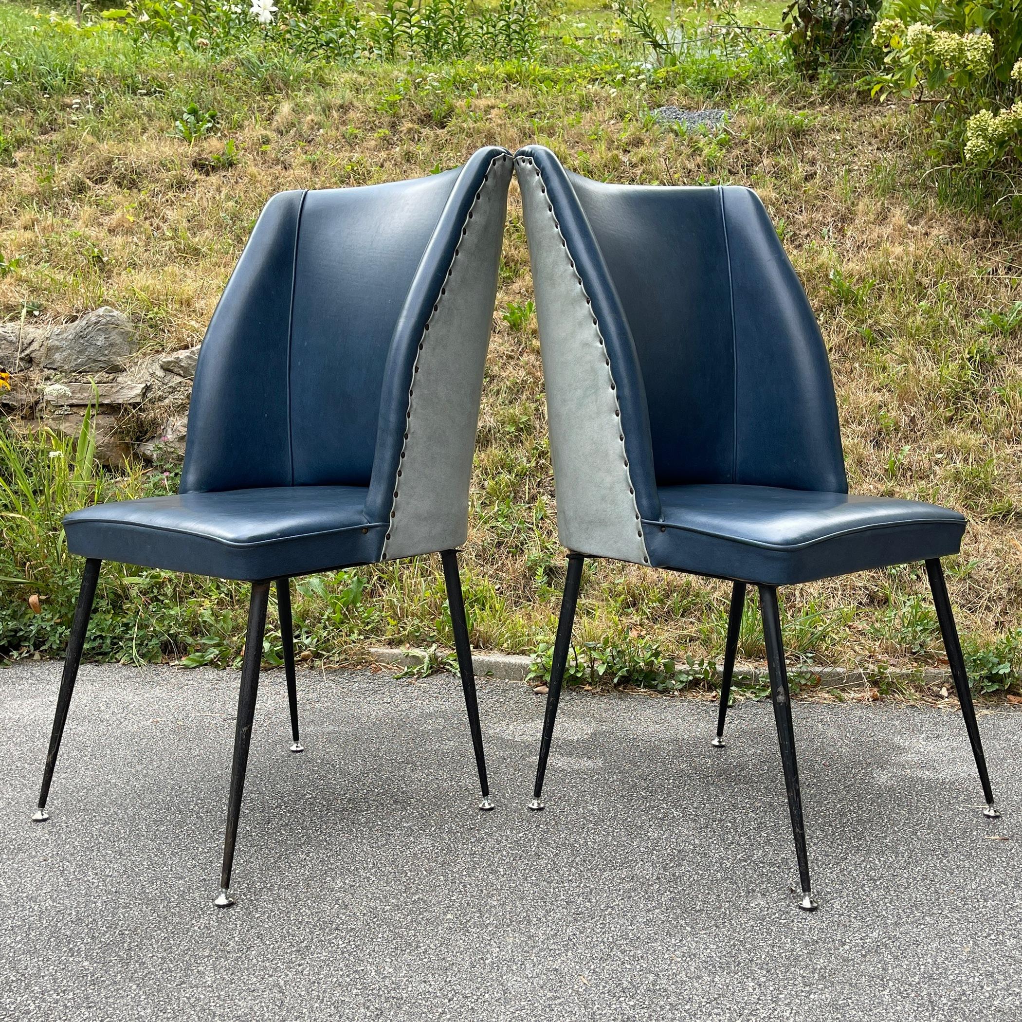 Set of 2 Blue Dining Chairs, Italy, 1950s  For Sale 2