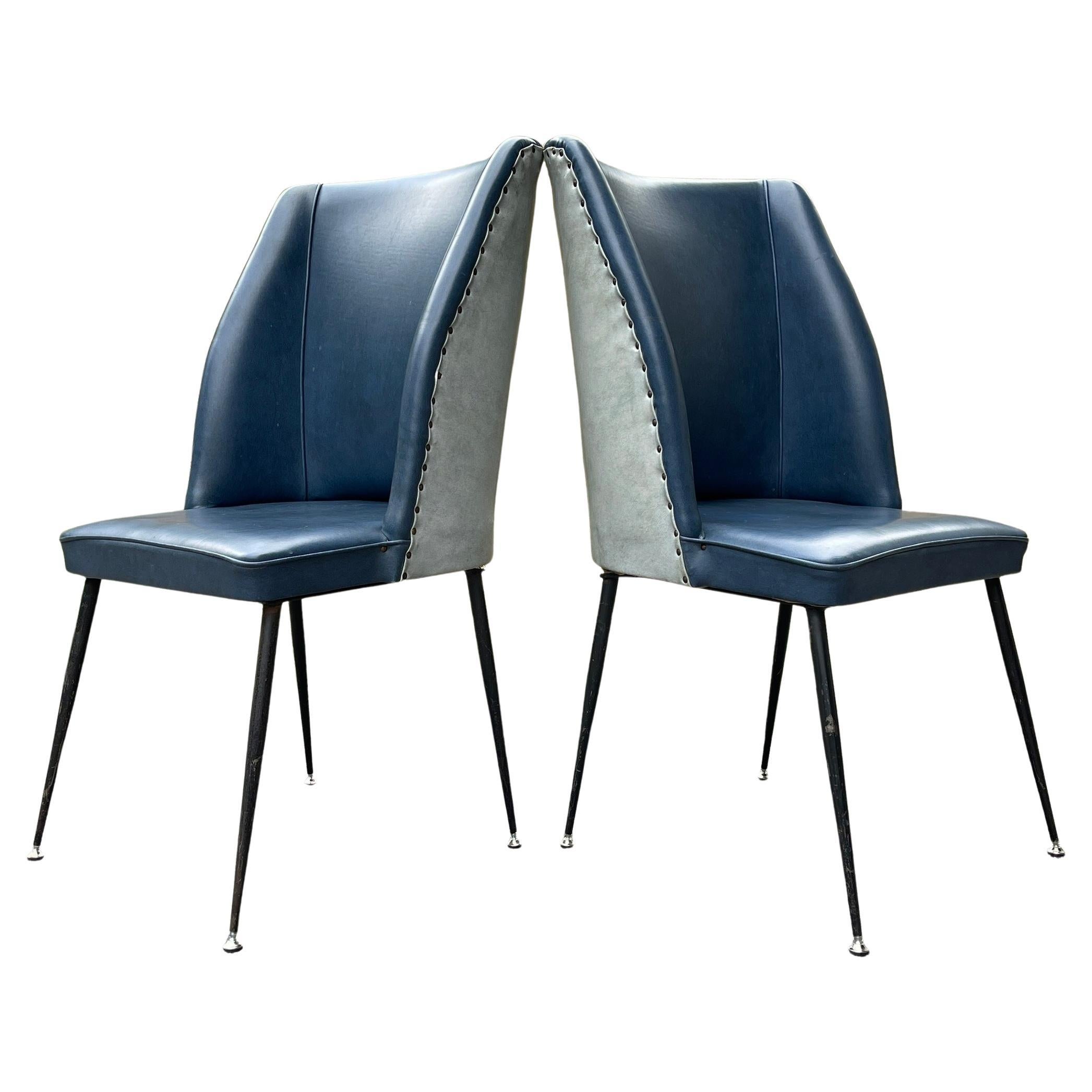 Set of 2 Blue Dining Chairs, Italy, 1950s