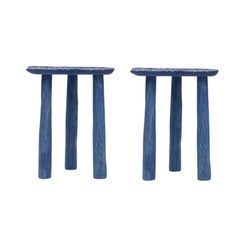 Set of 2 Blue Fingerprint Stools by Victor Hahner