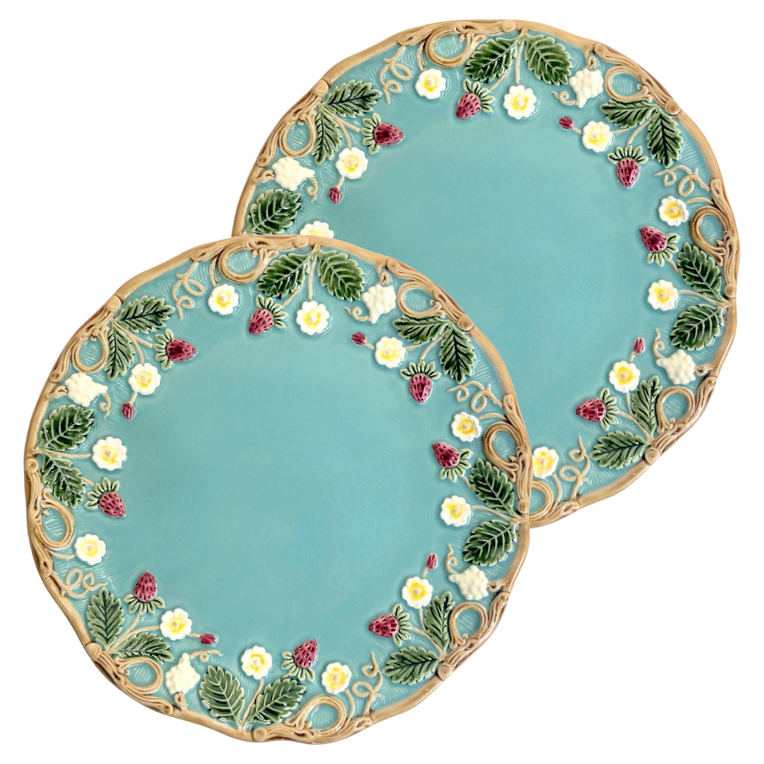 Lote de 2 platos de postre "George Sand" de flores azules, loza