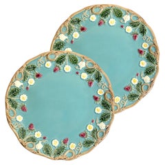 Lote de 2 platos de postre "George Sand" de flores azules, loza