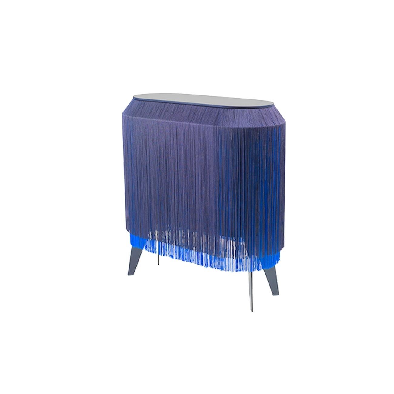 Contemporary Set of 2 Blue Fringe Side Tables or Nightstand, Made in France For Sale