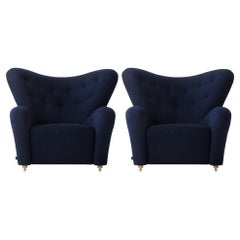 Set of 2 Blue Hallingdal the Tired Man Lounge Chair by Lassen
