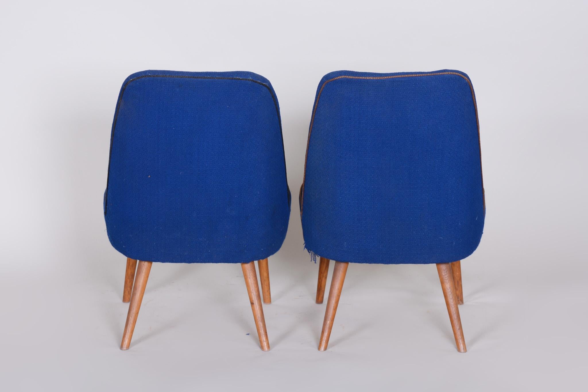 20th Century Set of 2 Blue Mid Century Armchairs, Made in 1950s Czechia. Ash, Original For Sale
