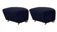 Set of 2 Blue Natural Oak Hallingdal the Tired Man Footstools by Lassen