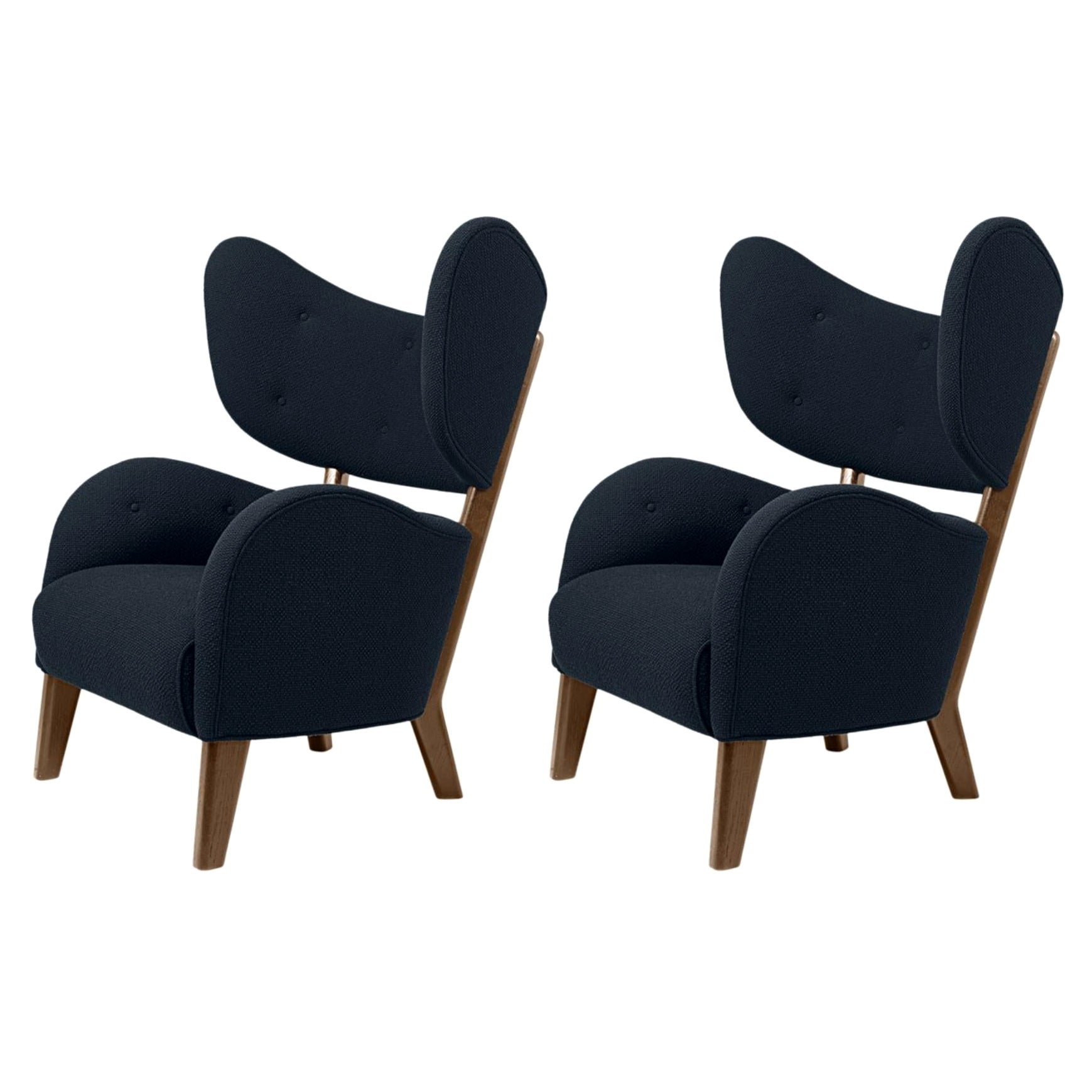 Set of 2 Blue Raf Simons Vidar 3 Smoked Oak My Own Chair Lounge Chair by Lassen For Sale