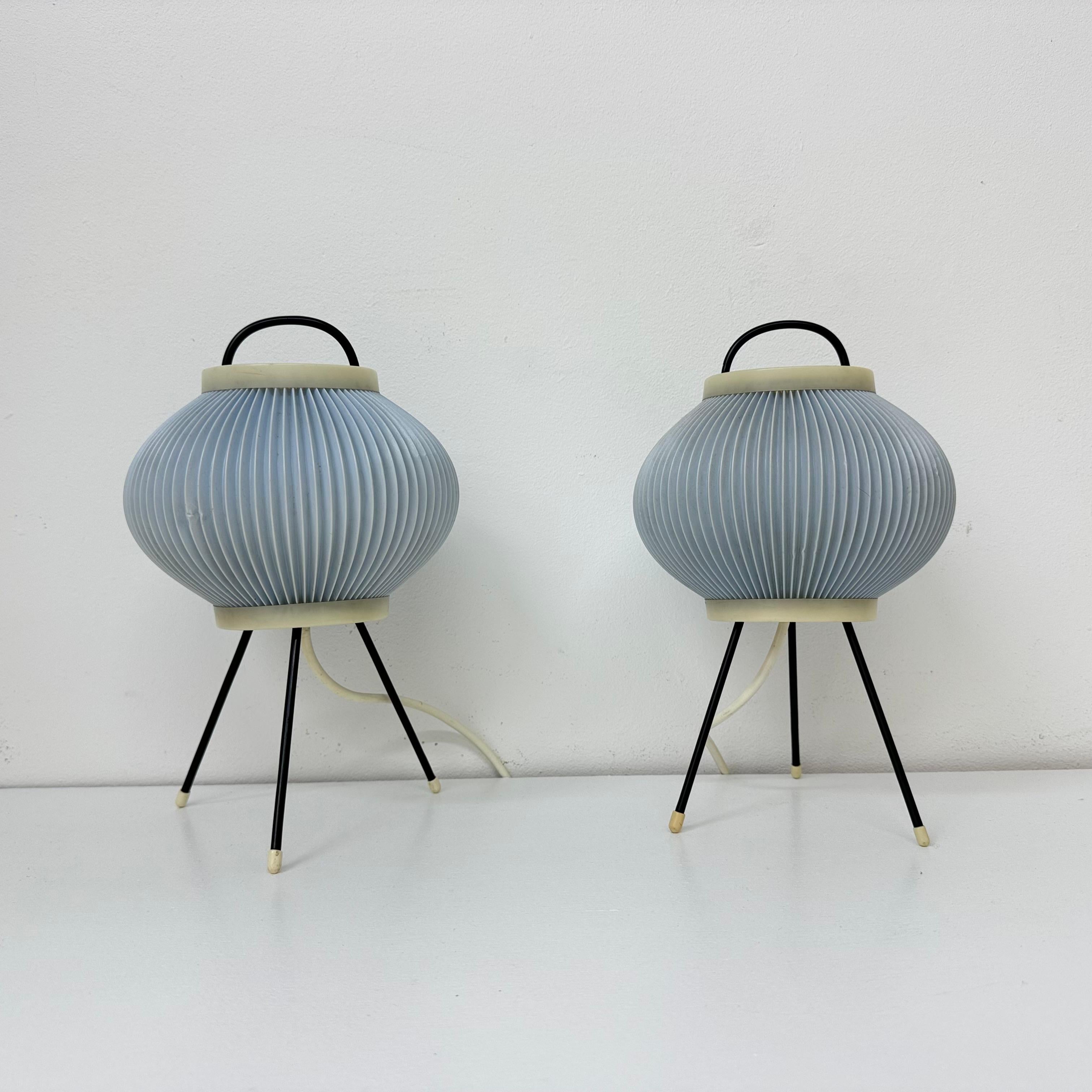 Set of 2 blue ripsal table lamps tripod , 1950s For Sale 4