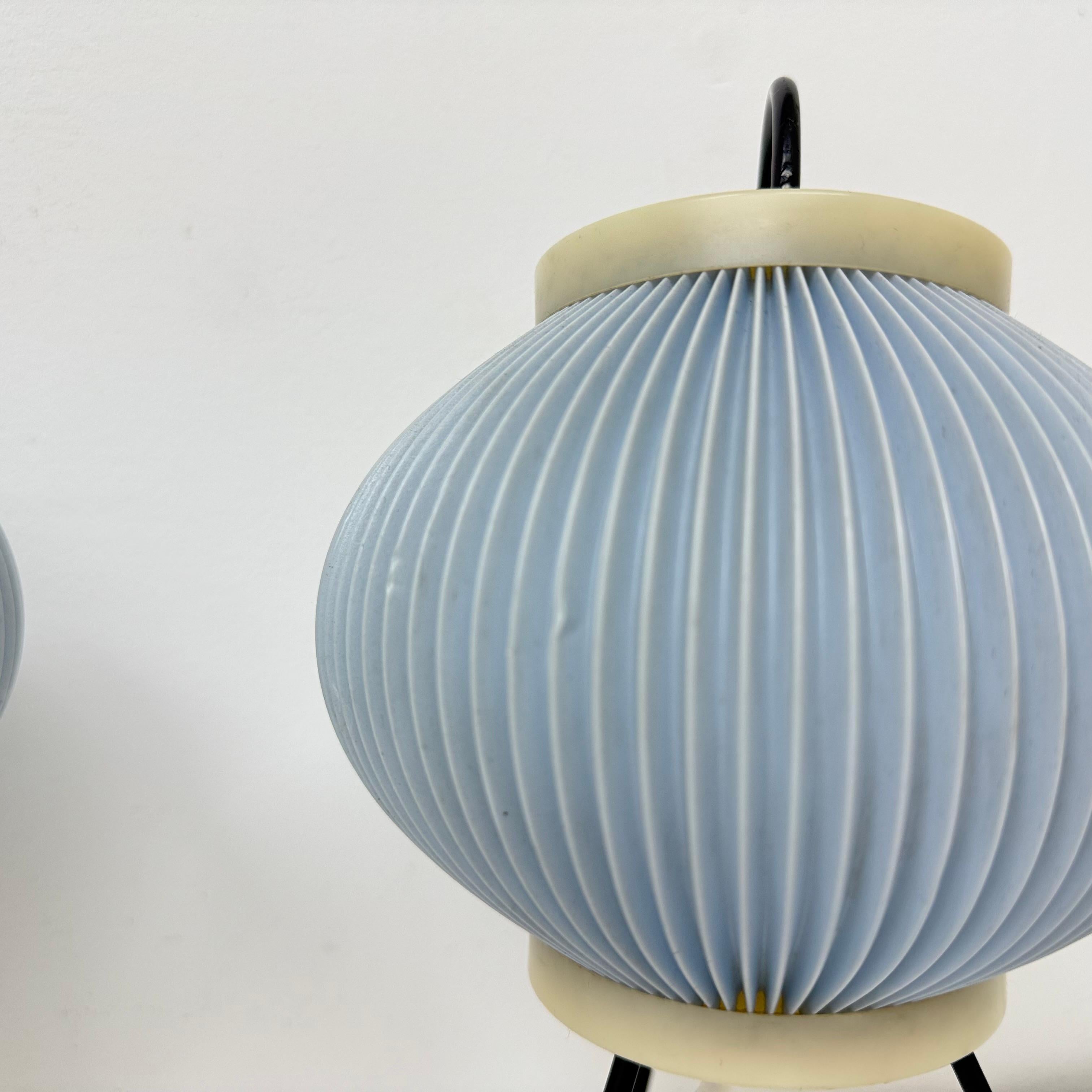 Set of 2 blue ripsal table lamps tripod , 1950s For Sale 7