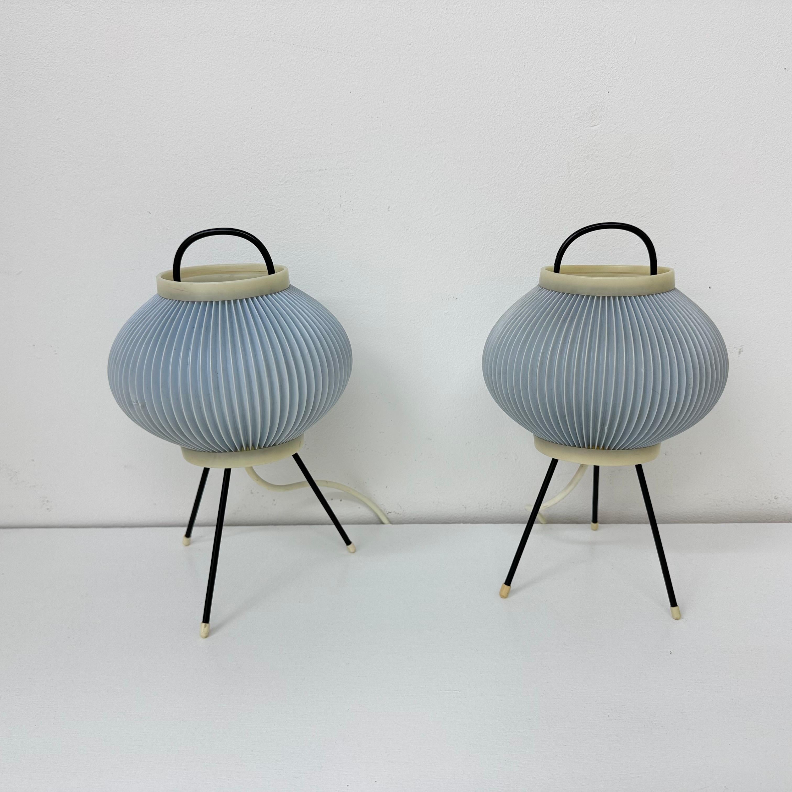 Mid-20th Century Set of 2 blue ripsal table lamps tripod , 1950s For Sale