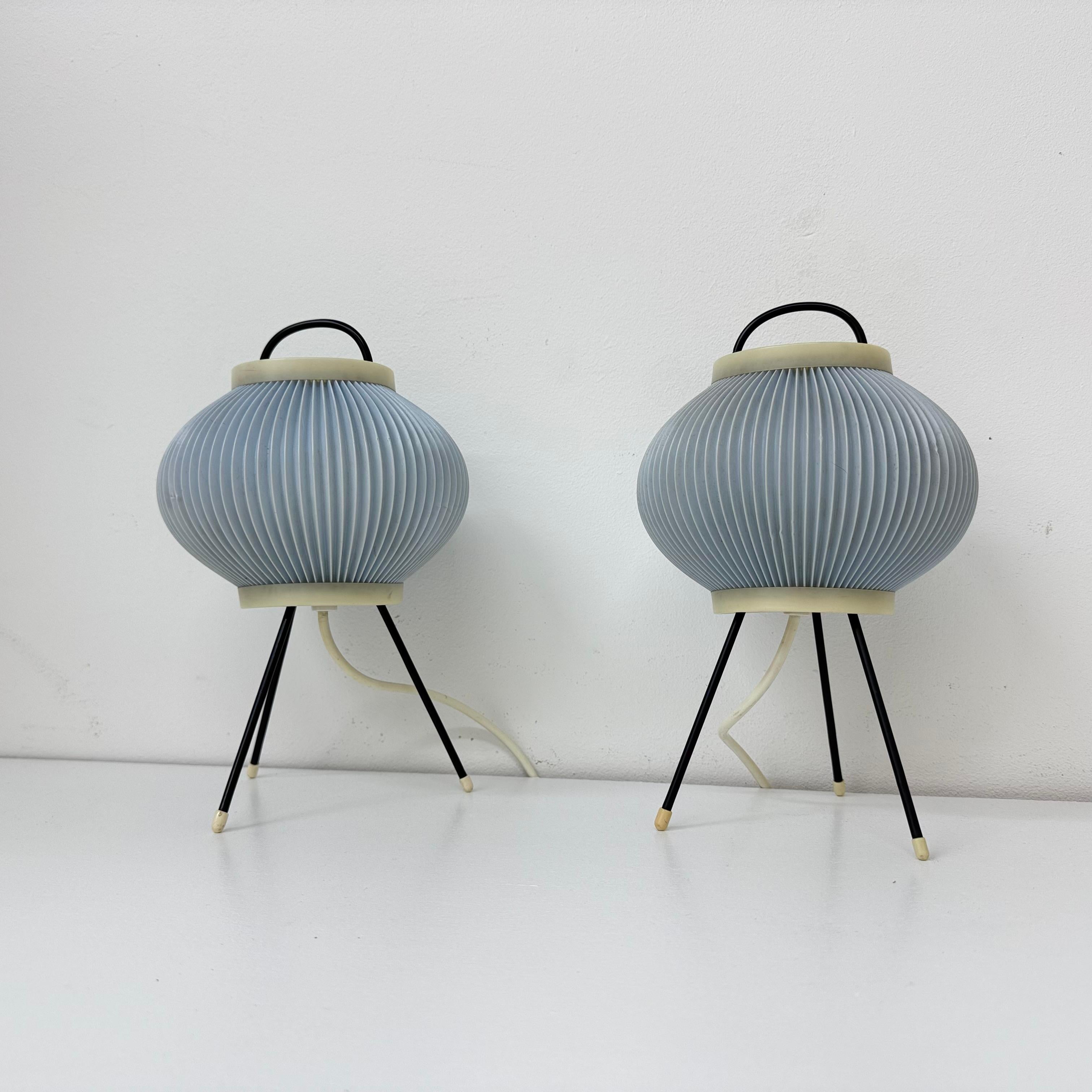 Set of 2 blue ripsal table lamps tripod , 1950s For Sale 1