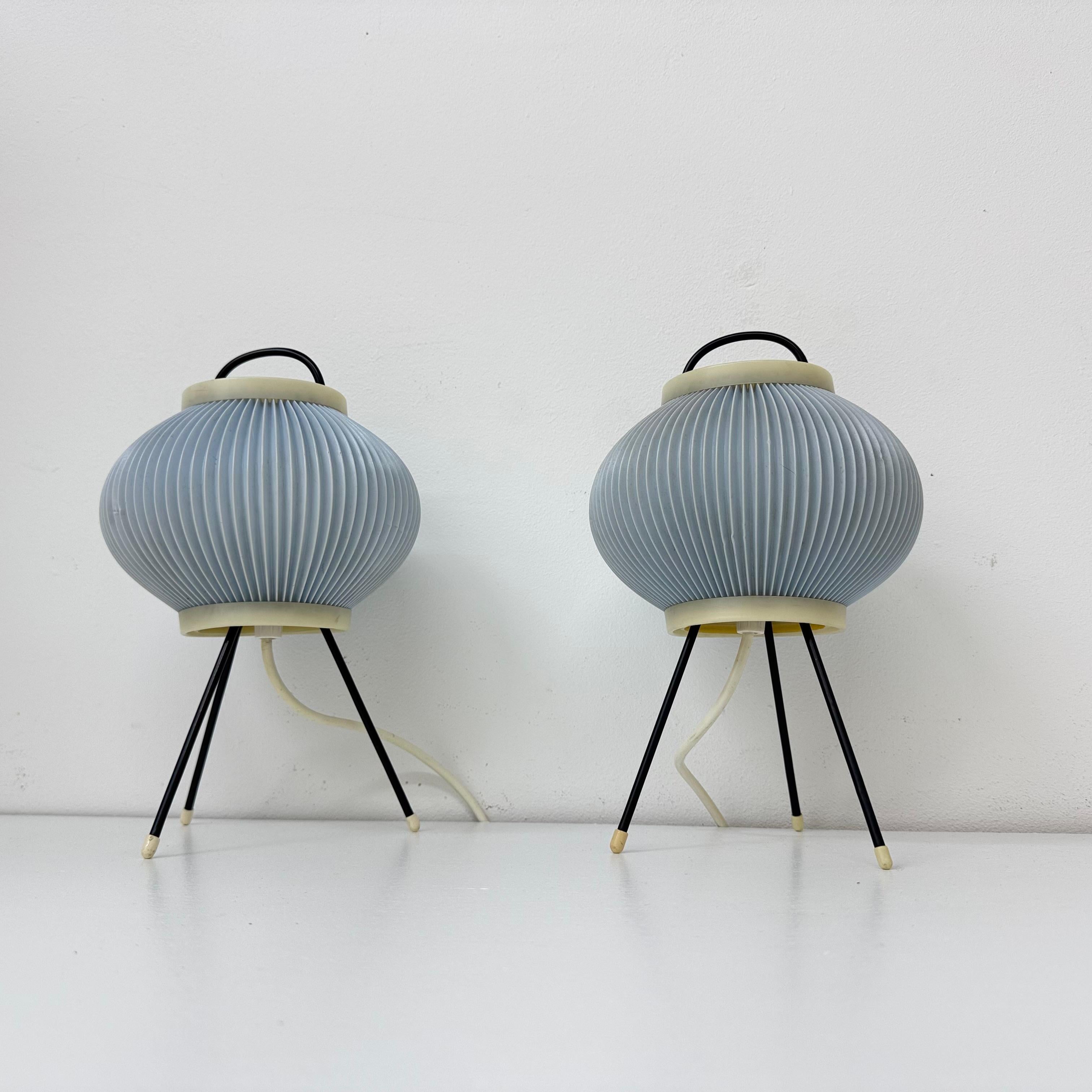 Set of 2 blue ripsal table lamps tripod , 1950s For Sale 2