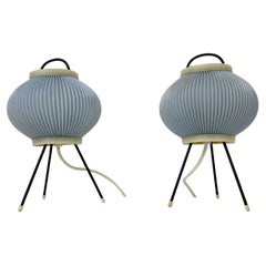 Set of 2 blue ripsal table lamps tripod , 1950s