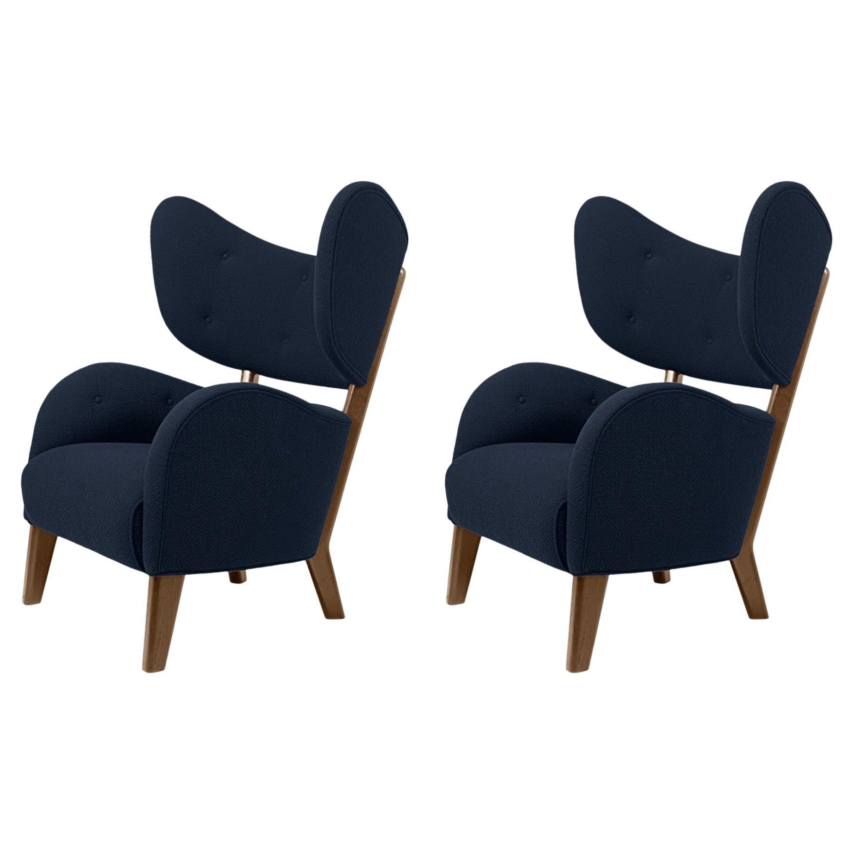 Set of 2 Blue Sahco Zero Smoked Oak My Own Chair Lounge Chairs by Lassen