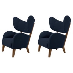 Set of 2 Blue Sahco Zero Smoked Oak My Own Chair Lounge Chairs by Lassen