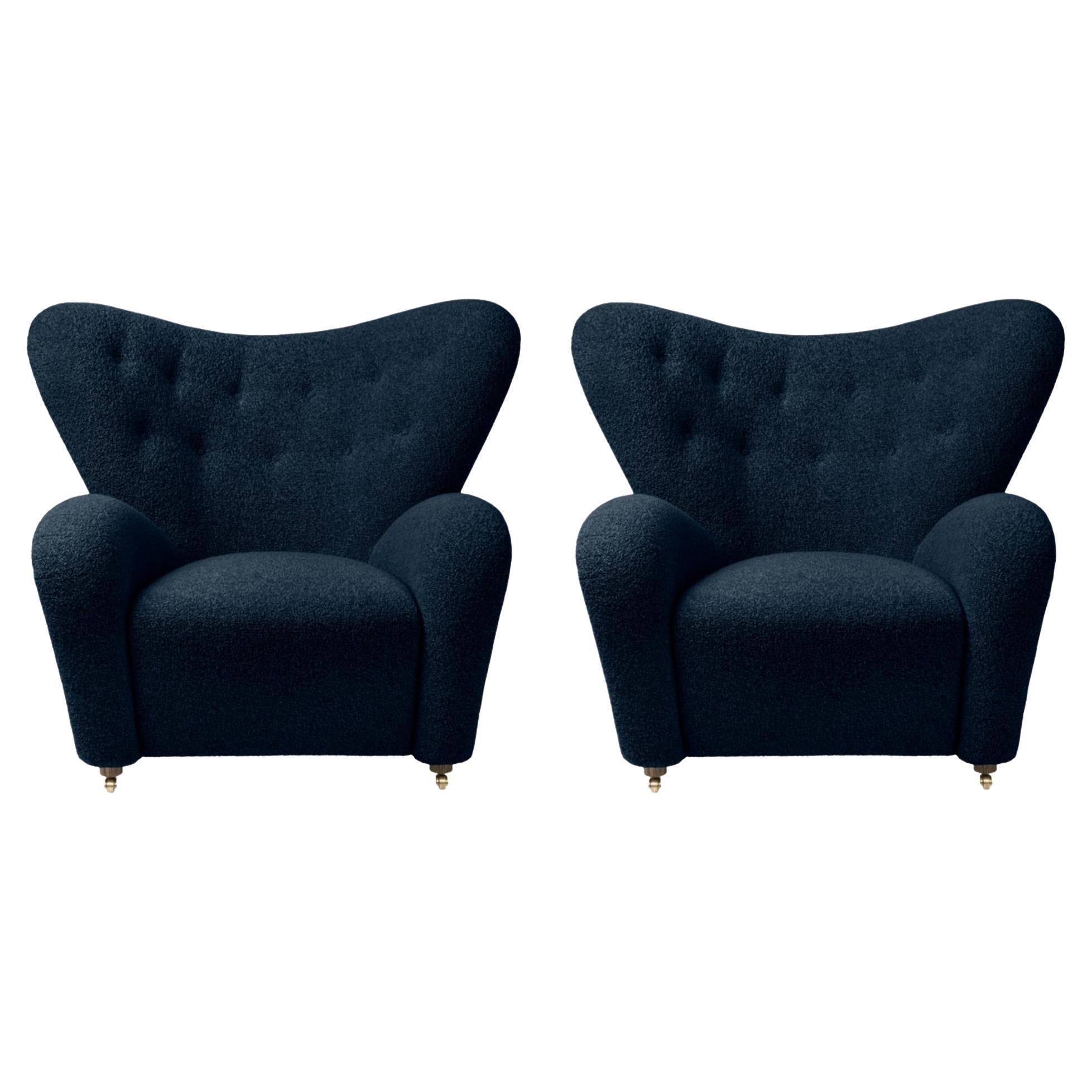 Set of 2 Blue Sahco Zero the Tired Man Lounge Chairs by Lassen For Sale