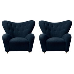 Set of 2 Blue Sahco Zero the Tired Man Lounge Chairs by Lassen