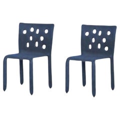 Set of 2 Blue Sculpted Contemporary Chairs by FAINA