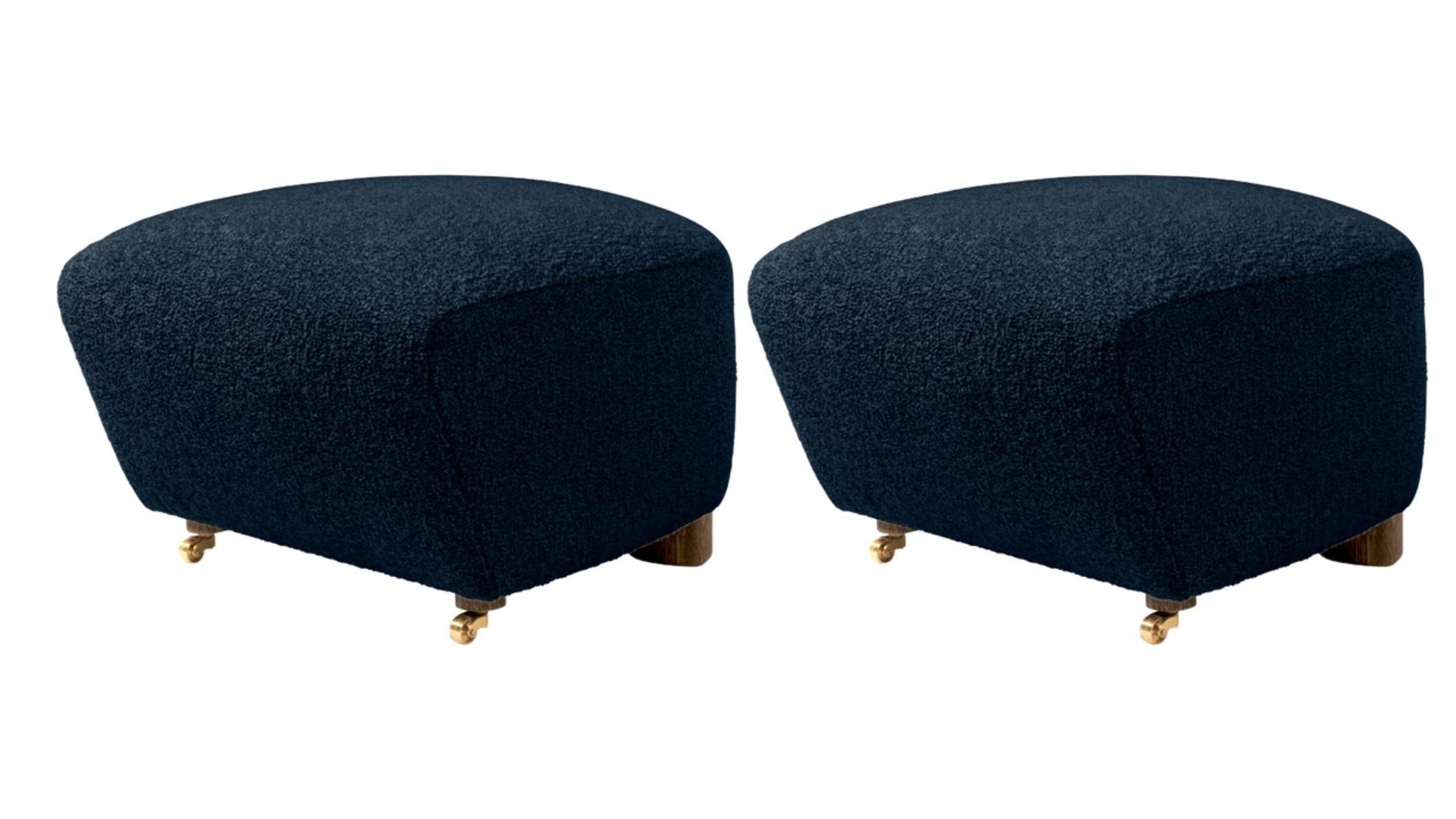 Set of 2 blue smoked oak Sahco zero the tired man footstools by Lassen
Dimensions: W 55 x D 53 x H 36 cm 
Materials: textile

Flemming Lassen designed the overstuffed easy chair, The Tired Man, for The Copenhagen Cabinetmakers’ Guild Competition