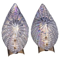 Set of 2 Bogotà, Wall light Iridescent Rainbow Colour Murano Glass Leave, 1970s