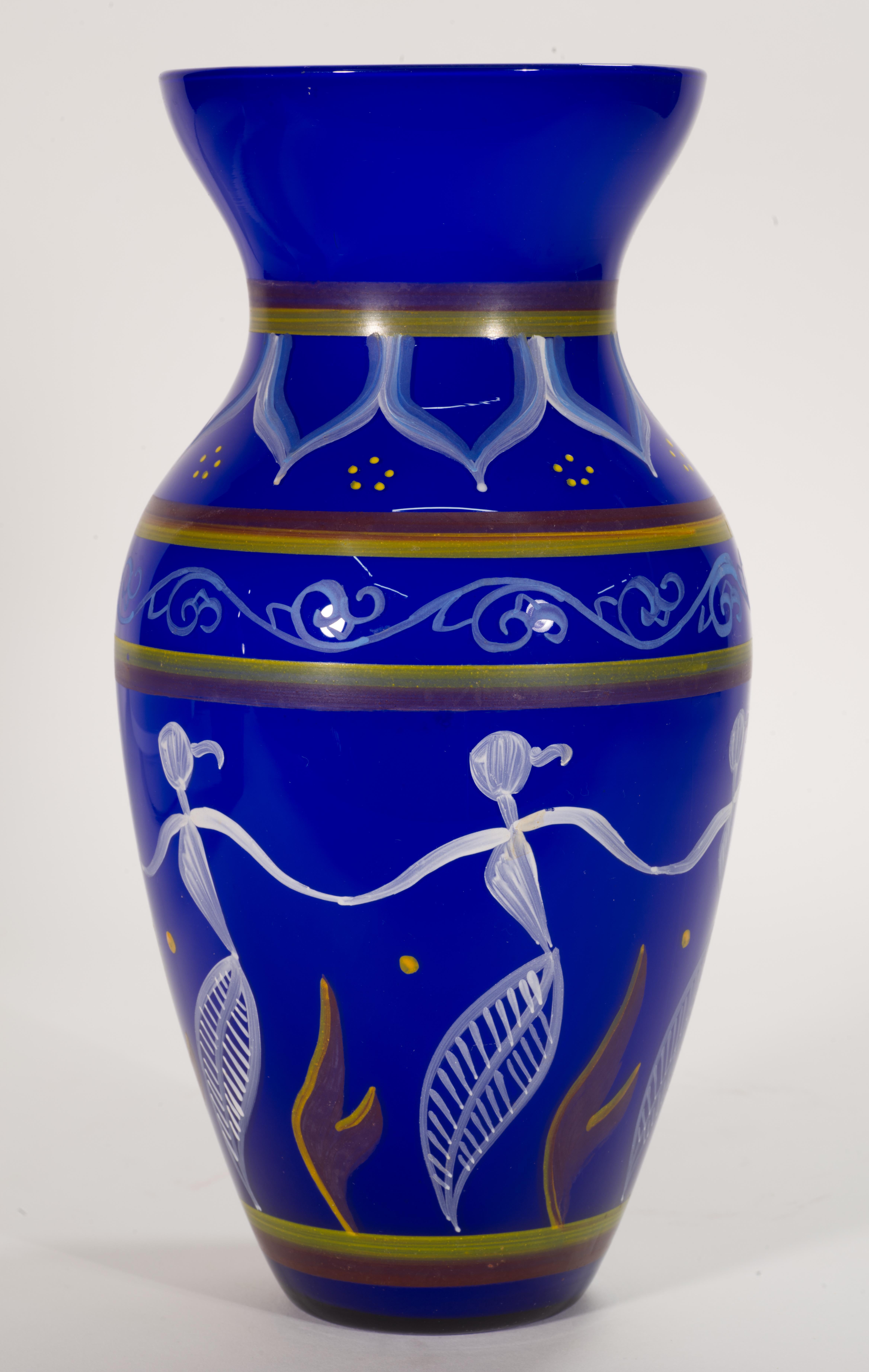 Ensemble de 2 vases modernistes de Bohème en verre peint à la main, années 1970 Bon état - En vente à Clifton Springs, NY