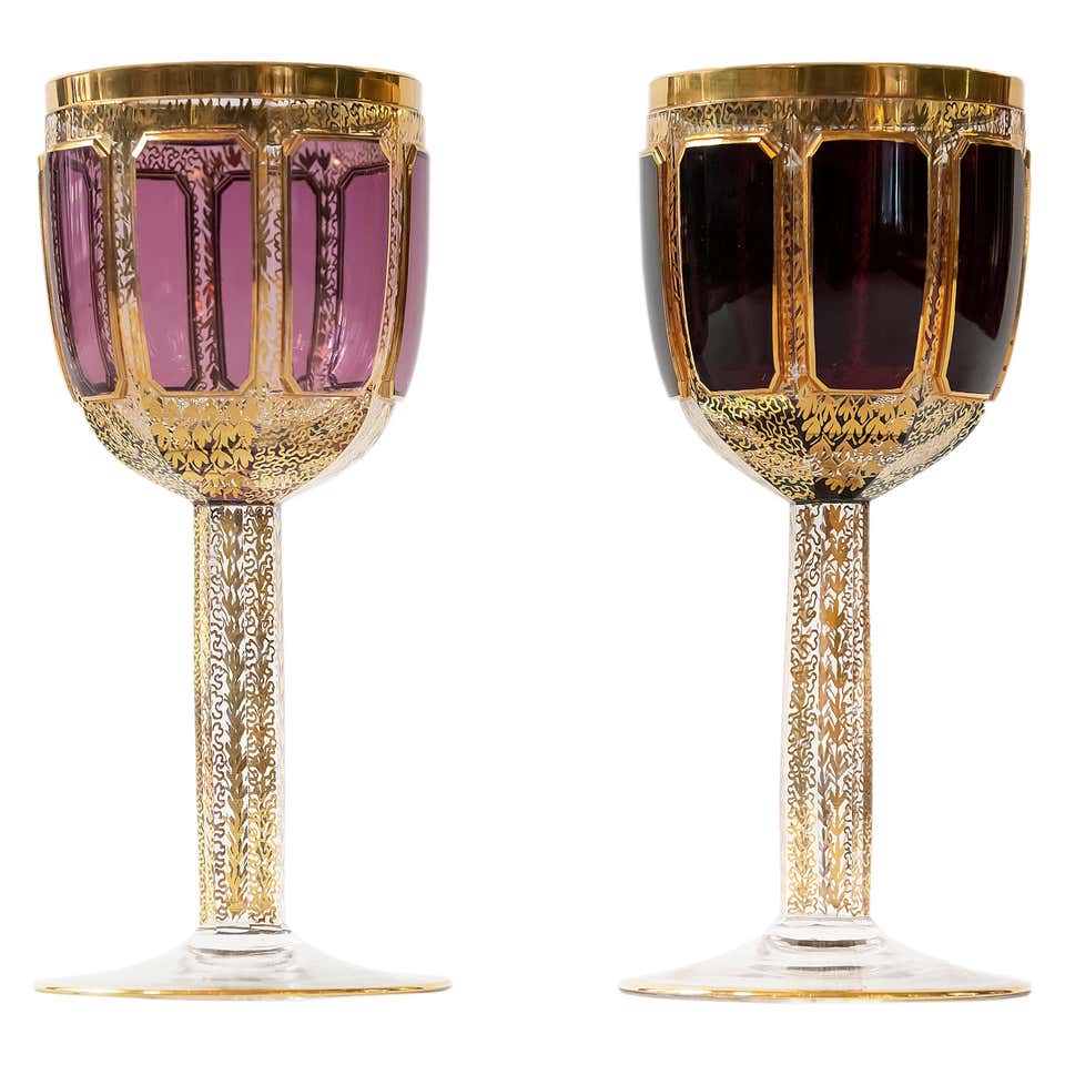 10 oz Set of 2 Handmade Vintage Crystal Wine Glasses with Gold Rim on a Stem 10 oz Set of 2 Handmade Vintage Crystal Wine Glasses with Gold Rim on a Stem