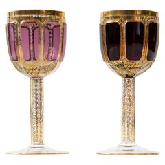 Vintage Set of 2 Bohemian Handmade Gilt Glass Wine Glasses