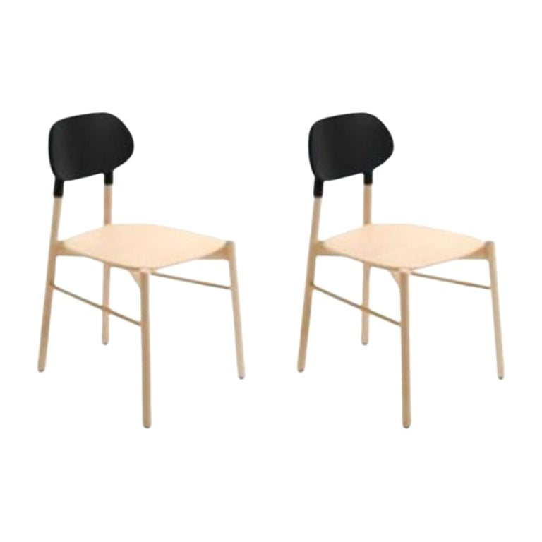 Ensemble de 2, chaise Bokken, hêtre naturel, noir par Colé Italia en vente