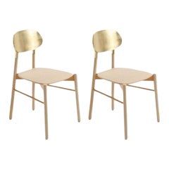 Ensemble de 2, chaise Bokken, hêtre naturel, dos laqué or par Colé Italia