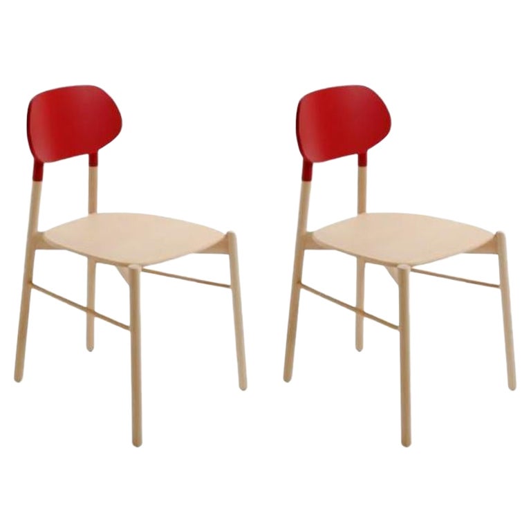 Ensemble de 2, chaise Bokken, hêtre naturel, rouge par Colé Italia en vente
