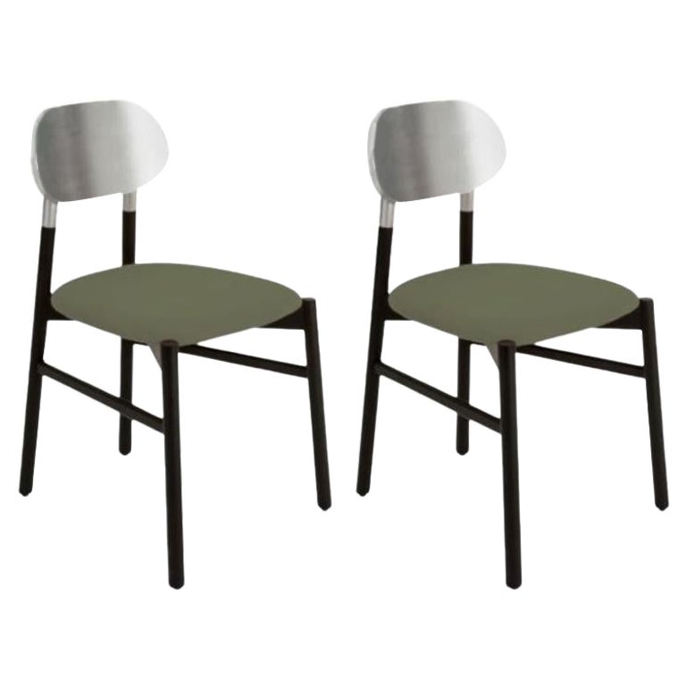Ensemble de 2 chaises tapissées Bokken, noir et argent, Grigio de Colé Italia