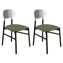 Ensemble de 2 chaises tapissées Bokken, noir et argent, Grigio de Colé Italia