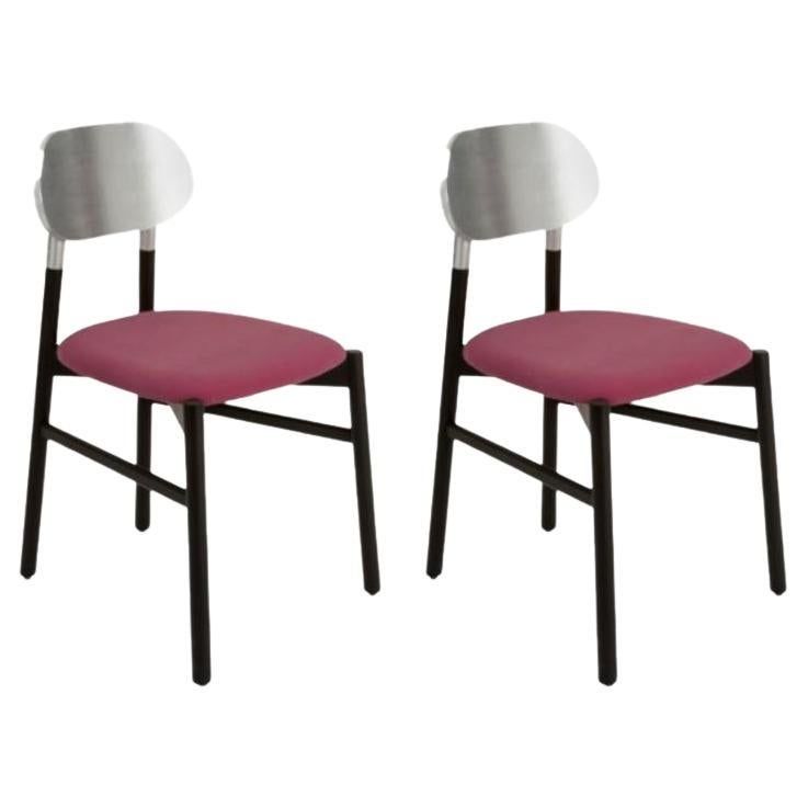 Set of 2, Bokken Upholstered Chair, Black & Silver, Malva by Colé Italia