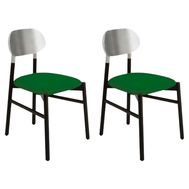 Ensemble de 2 chaises tapissées Bokken, noir et argent, Menta de Colé Italia