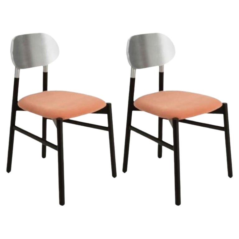 Ensemble de 2 chaises tapissées Bokken, noir et argent, Rosa de Colé Italia