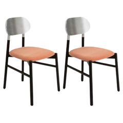 Ensemble de 2 chaises tapissées Bokken, noir et argent, Rosa de Colé Italia