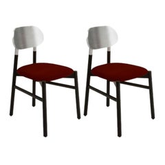 Set of 2, Bokken Upholstered Chair, Black & Silver, Rosso by Colé Italia