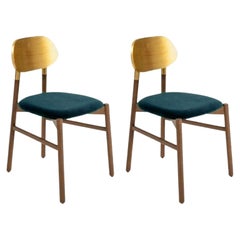 Lot de 2, chaise tapissée Bokken, Canaletto & Gold, bleu par Colé Italia