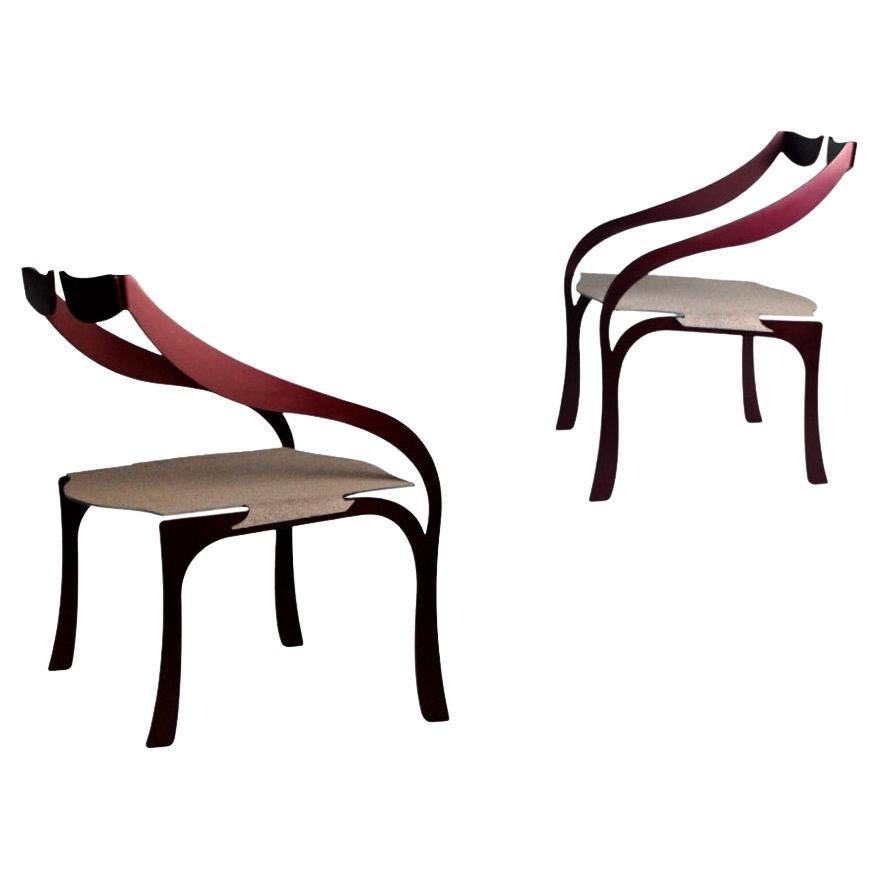 2er-Set bordeauxfarbene Break-Sessel von WM Metal Design im Angebot