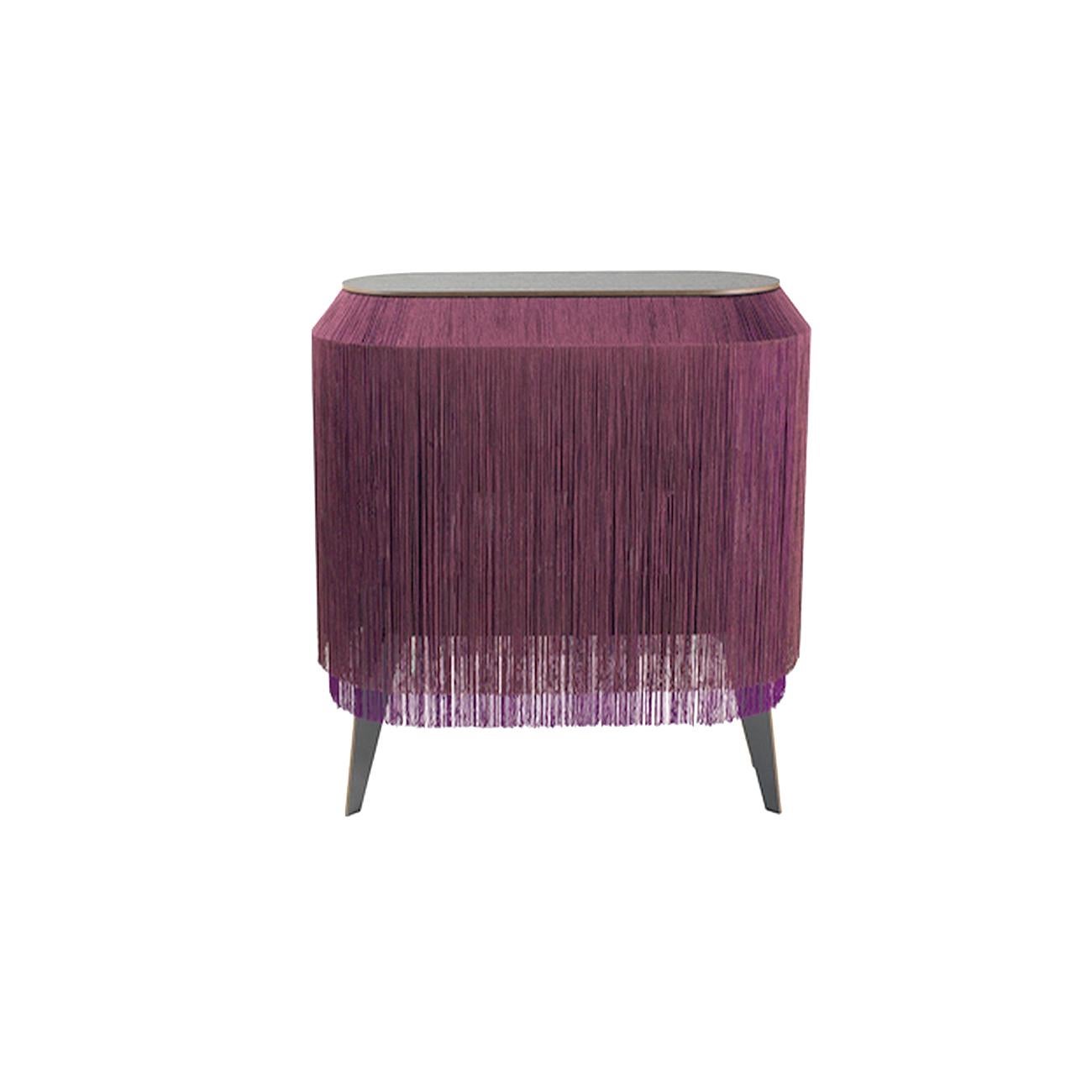 Fabric Set of 2 Bordeaux Fringe Side Tables / Nightstand, Made in France