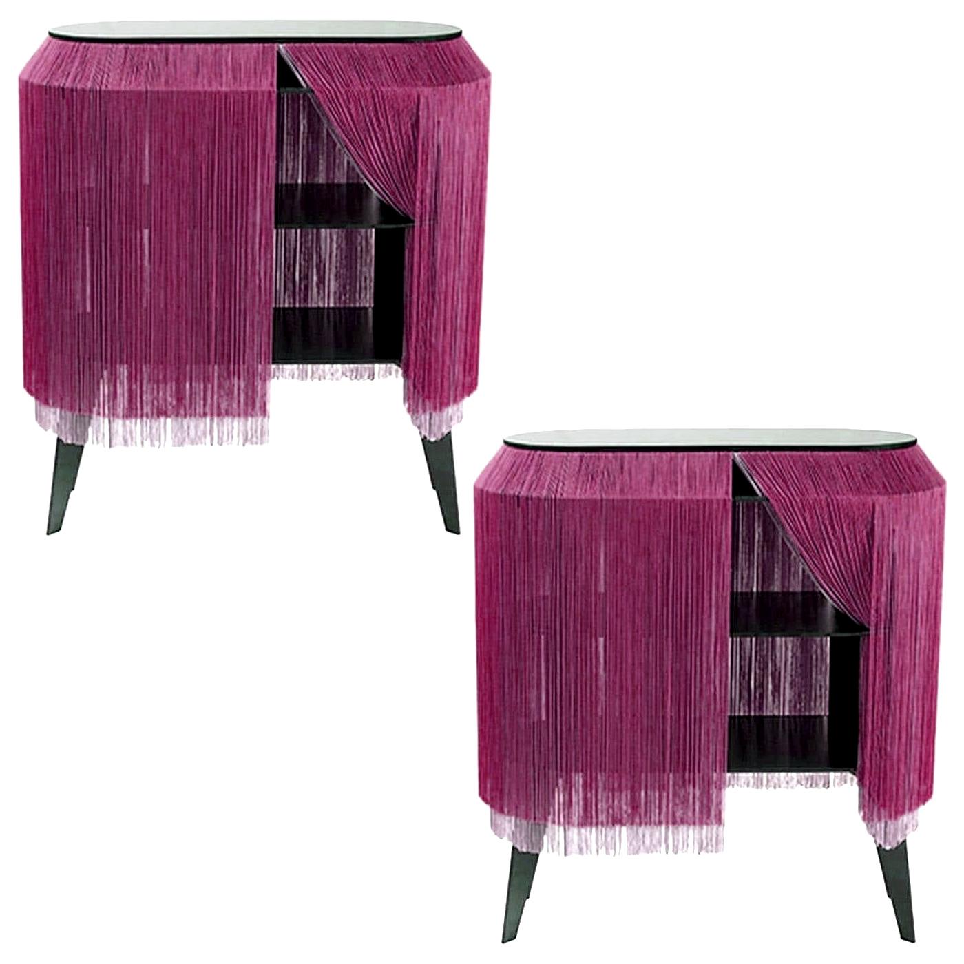 Set of 2 Bordeaux Fringe Side Tables / Nightstand, Made in France