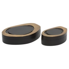 Set of 2 Boxes in Black Oak with Bronze Patina Brass by R&Y Augousti