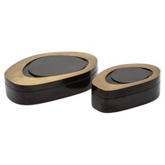 Juego de 2 cajas de concha negra con pátina de bronce by R&Y Augousti