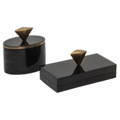 Set aus 2 Schachteln in schwarzer Schale mit Bronze-Patina-Messingdetails von Kifu Paris